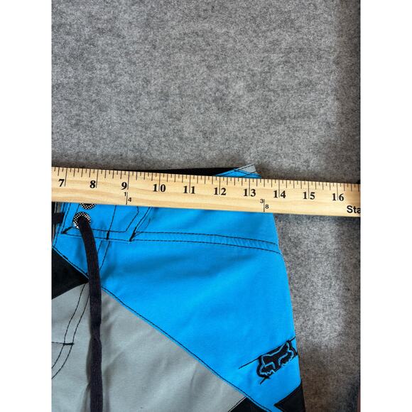 Vintage Y2K Fox Head Board Shorts Kids 26 Black Blue Colorblock Swim Summer - Picture 4 of 8